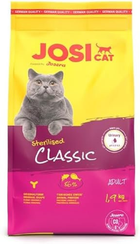 JosiCat Sterilised Classic (3 x 1,9 kg) | Adult | Premium Trockenfutter für kastrierte Katzen | mit wenig Fett und viel Protein | Powered by JOSERA | Katzenfutter | Alleinfuttermittel | 3er Pack