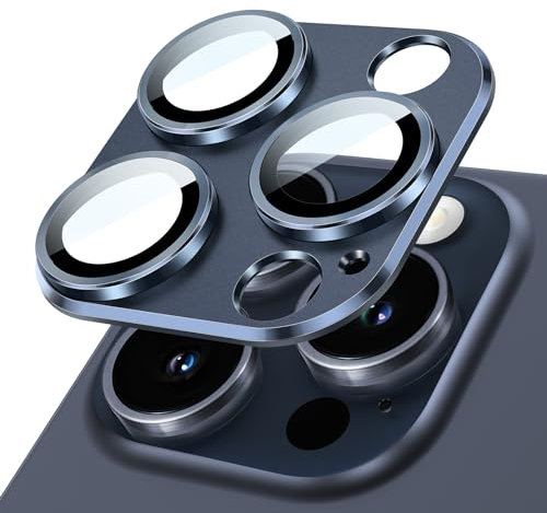 JETech Camera Lens Protector for iPhone 15 Pro 6.1-Inch and iPhone 15 Pro Max 6.7-Inch, Full Coverage 9H Tempered Glass Ring Cover, Matte Metal Plate, Case Friendly, 1-Pack (Blue)