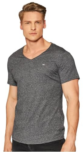 Tommy Jeans Camiseta de Manga Corta Hombre Jaspe V-Neck con Cuello de Pico, Gris (New Charcoal), L