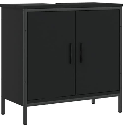 vidaXL Armoire Lavabo de Salle de Bain, Placard sous Vasque avec Porte, Meuble de Rangement, Organisateur de Toilette Intérieur, Noir