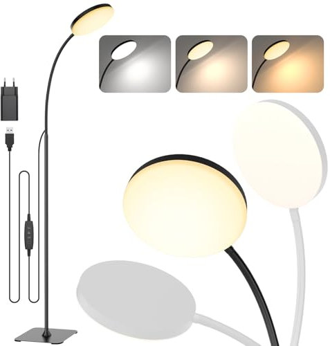 Mojimdo LED Floor Lamp, 10W Reading Standing Lamps with 3 Color Temperature & 5 Brightness Levels, Dimmable Floor Lamp for Living Room, Bedroom, Office