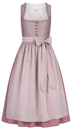 Nübler Dirndl lang Damen - 2 teilig inkl. Kleid und Dirndl Schürze im Landhausstil, Rocklänge 90cm - Moderne bayrische Tracht, Adele Altrosa, Größe:44