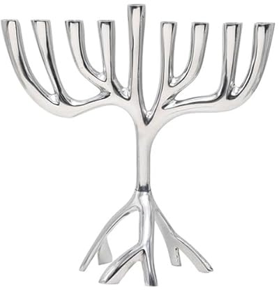 Yair Emanuel Chanukkah-Menora, moderner Baum des Lebens, modernes Aluminium-Design, drei passend für Standard-Chanukka-Kerzen (22,9 cm)