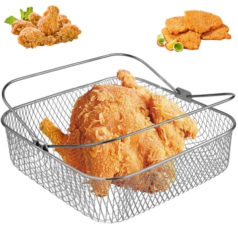 Cesta de Freidora, Sartén Cuadrada de Acero Inoxidable Cesta Horno Freidora de Aire Cesta de Repuesto para Freidora de Aire para Hornear Papas Fritas Tocino y Pollo