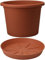 Pack of 5 Plastic Plant Pots with Saucers - Decorative Indoor Home House Plants Outdoor Garden Round Herb Flower Tree Planters (Terracotta, 23cm)