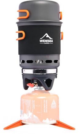 WIDESEA Réchaud de camping 7 en 1 avec 2 marmites et conteneur à gaz remplissable – Kit de cuisine tout-en-un pour trekking, randonnée, pêche et sac à dos