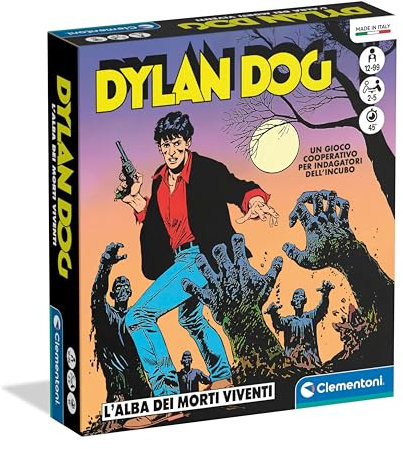 Clementoni - Dylan Dog, der Sonnenaufgang der lebenden Toten, Investigatives Brettspiel für Jungen 12+ Jahre und Erwachsene, 2-5 Spieler, Geschenkidee Made in Italy, italienische Sprache, 16820