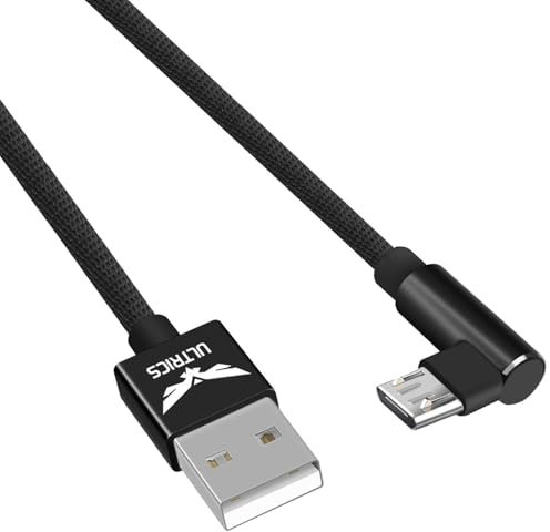 USB to Micro USB Cable 30CM, Braided Right Angle Micro USB Charger Cable, Fast Charging 90 Degree Data Sync Lead, Micro USB Charging Cable for Samsung Galaxy S7 Edge S6 S5 J7 J6 J5 A6 A10, Huawei, PS4