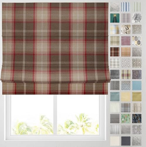 Barnes Blinds - Patterned Roman Blinds, Fully Lined, Custom Sizing Available - Durable Fittings Easy Fit (Tartan Check Red 183cm)