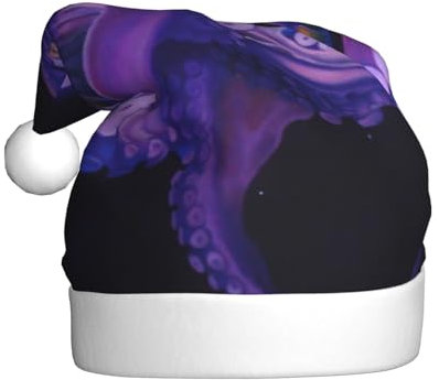 Wquvmds Lila Oktopus Nikolausmütze, Weihnachtsmütze, Urlaub für Erwachsene, Unisex, Weihnachtsmannmütze, Plüsch