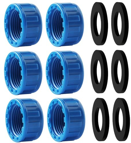 Pack of 2 Thread Caps with Rubber Seal, 3/4 Inch Threaded Plugs, PVC Pipe Cap, Round Internal Thread Hose Connectors for Garden and Outdoor Hose Ends (Blue)