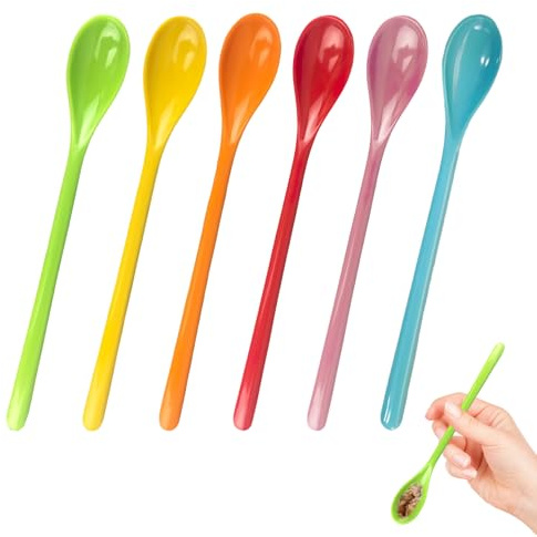 6 Stück Plastiklöffel Langer Stiel,19cm Eierlöffel Kunststoff,Eislöffel Plastik,Joghurtlöffel Lang,Kaffeelöffel Plastik,Kunststofflöffel,Melamin Löffel,für Küche Getränke,Joghurt,Rice,Latte,Macchiato