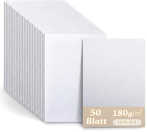 Faccito 50x Strukturkarton Weiß Leinen-Geprägt Din A4 21 x 29,7 cm 180g | Bedruckbar Bastelkarton Geprägt Dickes Präge-Karton für Visitenkarten Hochzeit Einladungs-Karten Geburtstagskarten