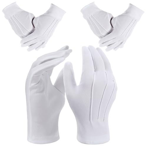Wanmu 2 Paar Weiß Handschuhe, Herren Dünne Handschuhe mit ZiernäHten für Frauen Formelle Smokings Etiquette Parade Zeremonielle Teamuniformen Weihnachtsmann Münzen Schmuck-Inspektion