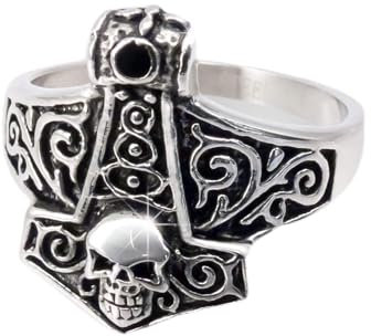 Fly Style 1 Stück Ringe aus Edelstahl - Totenkopf, Alien, Drache, Eisernes Kreuz, Ring Grösse:22.0 mm, Modelle:Thors Hammer Skull Wikinger