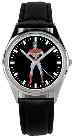 KIESENBERG Armbanduhr Captain Planet Geschenk Artikel Idee Fan Damen Herren Unisex Analog Quartz Lederarmband Uhr 36mm Durchmesser B-2151