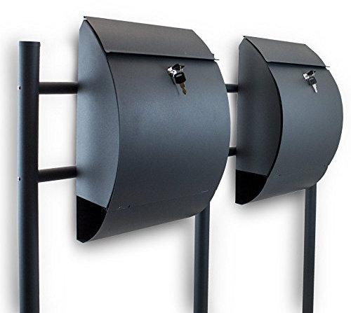BITUXX® Doppel Standbriefkasten Briefkasten Postkasten Mailbox Letterbox Briefkastenanlage mit integrierten Zeitungsfach Dunkelgrau Anthrazit