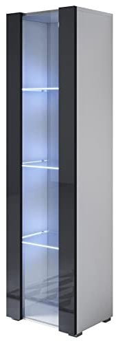 MB Muebles Bonitos | Vitrinenschrank Luke V5 | Breite 40 x Höhe 167 x Tiefe 29 cm | Glänzendes Melamin | Mit Standardfüße | Weiß und Schwarz
