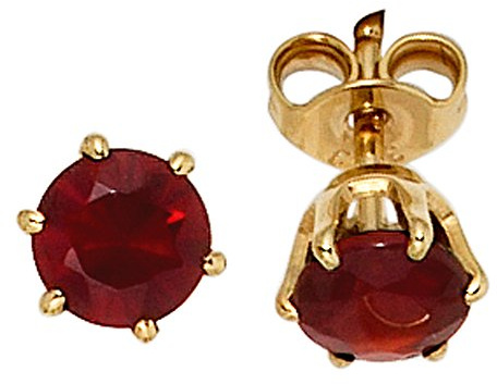 Jobo Damen-Ohrstecker rund aus 14 Karat 585 Gold mit Granat