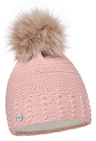 ELIMELI Damen Winter Mütze warme Strickmütze Wintermütze mit Bommel Slouch Strick Beanie Damen für Winter Bommelmütze Hergestellt in EU Farbenauswahl 14503 (Rosa)