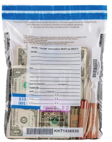 BankSupplies Ultima Blue Clear Cash Deposit Bags,9Wx12H,50 Stück,Captive Flap Closure,Manipulationssicheres Klebeband,Beschreibungsplatte,Hitze-, Kälte- und Feuchtigkeitserkennung,Pfandplastiktüten