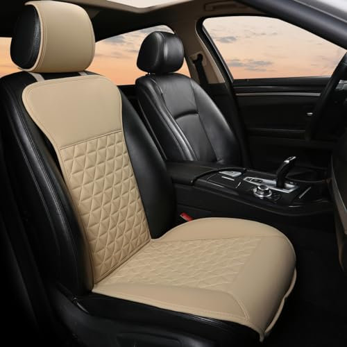 Black Panther 1 Stück Luxus PU-Leder Sitzbezug Auto Vordersitze, Kompatibel mit 95% Autos,Keine Sitzheizung, Keine Wärme (Limousine/SUV/Pickup/Van) - Beige