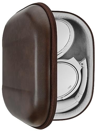 Geekria Shield Headphones Case for Foldable Over-Ear Headphones, Replacement Hard Shell Travel Carrying Bag with Cable Storage Compatible with SONY WH-1000XM4, Shure SRH840A Headsets (Brown)