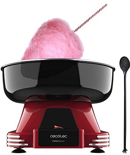 Cecotec Machine à barbe à papa Fun&Sugar. 500 W, Plat pivotant en acier inoxydable, Complètement démontable, Inclus cuillère doseuse et 10 bâtonnets