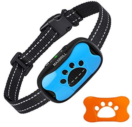 MASBRILL Anti Bark Collars for Dogs, Rechargeable Bark Collar for Small Medium Large Dogs, Dog Barking Collar with Vibrating Beep Training, Stop Dog Barking Deterrent Device 7 Sensitivity Levels(Blue)
