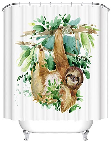 LWLFC Duschvorhang 180X180 Faultier Duschvorhang Anti-Schimmel und Wasserabweisend Shower Curtain, Duschvorhänge mit 12 Haken,Duschvorhang Textil Waschbar,Polyester