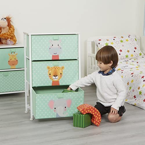 Liberty House Toys Kids Jungle Chest of Drawers - Furniture Storage Chest for Kid’s, Bedroom, Nursery, Playroom, Clothes, Toy Storage - Steel Frame, Wood Top, 3 Fabric Bins