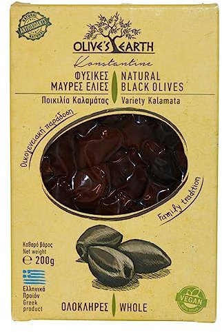 Olive's Earth Aceitunas negras de Kalamata al natural, Paquete de 4 x 200 g (Total: 800 g)