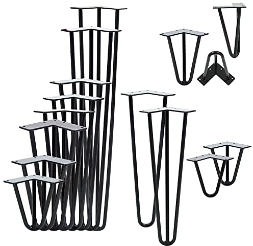 VENDOMNIA Hairpin Tischbeine - 4er Set, Metall, aus Stahl, 2 oder 3 Streben, Größenwahl, Schwarz - Haarnadel Möbelfüße, Hairpin Legs, Haarnadelbeine, Tischgestell, Tischkufen für Esstisch, Couchtisch