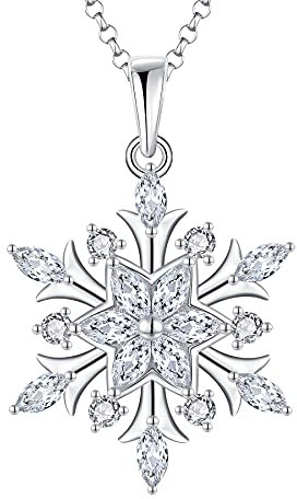 JO WISDOM Damen Kette Schneeflocke Silber 925,Halskette Anhänger mit 3A Zirkonia,Schmuck für Frauen