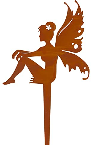 CIM Edelrost Pflanzenstecker – Fairy L – Motiv-Maße: 16cm - Gesamthöhe: 30cm – inkl. Standstab - attraktive Edelrost Dekoration