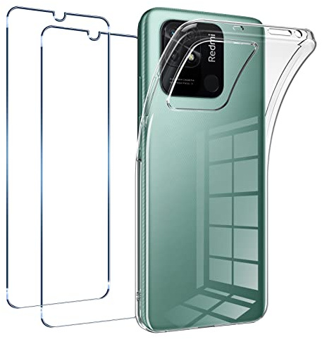 Vauki Funda para Xiaomi Redmi 10C/Xiaomi Poco C40 con 2 Protector de Pantalla,Carcasa Silicona Transparente Suave y Cristal Templado,Ultra Fina TPU Antigolpes Case Cover para Xiaomi Redmi 10C 6.71