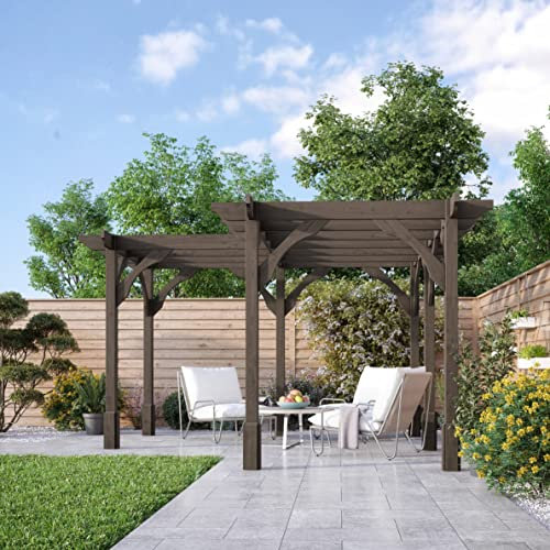 Rutland County Garden Furniture Premium Corner Pergola – Corner Pergolas - Wooden Gazebo Canopy Pergola Kits - Garden Arch Garden Room (4.8m x4.8m, Rustic Brown)