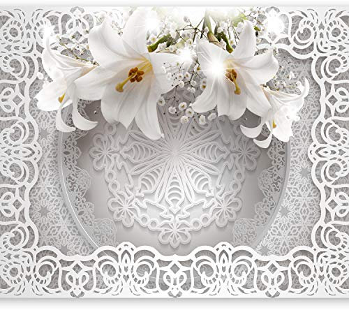 murando PREMIUM Fototapete Blumen Lilien 400x280 cm Vlies Tapeten Wandtapete XXL Moderne Wanddeko Design Wand Dekoration Wohnzimmer Schlafzimmer Büro Flur Ornament Leder Optik