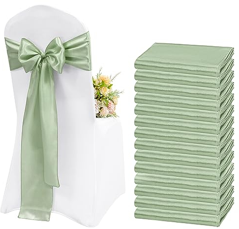 Lykoow Satin-Stuhlschärpen, Salbeigrün, Stuhlschärpen, Stuhlschärpen, dekorativ für Hochzeit, Empfang, Party, Hotel, Zuhause, Küche, Dekoration, Salbeigrün, 60 Stück