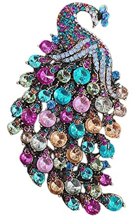 Strass Pfau Brosche Anstecknadel für Frauen Mädchen Mode Exquisit Übertrieben Großer Kristall Vogel Tier Broschen Anstecknadeln Vintage Kleid Accessoires Hochzeit Geburtstag Schmuck Geschenk Bunt CZ