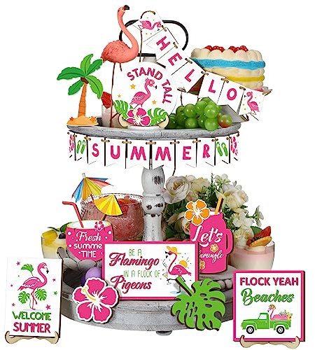 Etagere Tablett Holzdekoration mit blauen roten Lichterketten Rustikale patriotische Holzschilder für Unabhängigkeitstag Gedenktag Arbeitstag Weiß Rot Blau (Flamingo)