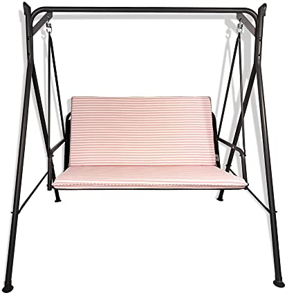 Il Tuo Artigiano Design Cuscino fasciato per dondolo da giardino 2, 3 e 4 posti (3 posti, 135x55 cm, Bianco E Rosa)