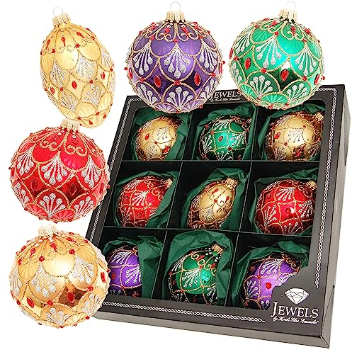Krebs Glas Lauscha - Weihnachtsdekoration/Christbaumschmuck aus Glas - Weihnachtsbaumanhänger - Farbe: Gold, Rot, Lila, Grün, Gelb - 9 Stück - Größe: 8-10 cm