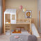Sweiko Lit mezzanine, 90 x 200 cm, superposé, avec échelle à angle droit et toboggan, toit et fenêtre, lit pour enfant, avec protection anti-chute et grille, cadre en pin, naturel et blanc