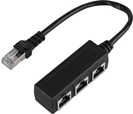 Ethernet Extension Cord Cable, RJ45 1 Male To 3 Female Port Transfer Connecter Splitter Ethernet Adapter (20.5cm, Black)