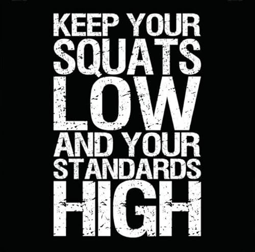 Retro Decor Blechschilder Squat, Leg Day, Gym Poster Keep Your Squats Low And Your Standards High Retro Wall Art Decor Iron Painting For Home Kitchen Cafe Pub Sign Plaque 20x30cm