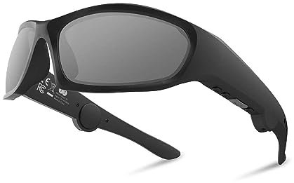 Emzwin 5CB Bluetooth Sunglasses, Wind and Sand Proof Smart Audio Glasses with UV400 Bluetooth Headset, Black Lens
