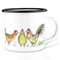 Taza esmaltada (ligera y robusta) | Taza de camping acabada a mano en Alemania | Taza de bebida para niños, taza de café, taza esmaltada | Zorro, pollos