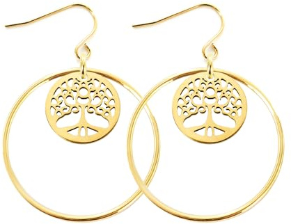 Boucles d'oreilles arbre de vie Emotional – Boucles d'oreilles pendantes femme style « Ellipse » [ Pendentif arbre de vie femme ]