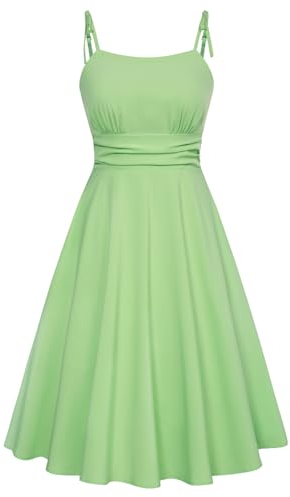Belle Poque Damen Sommer Sonnenkleider Spaghettiträger Grün Kleid Flowy Tea Party Urlaubskleid mit Taschen Hellblau BP0928-03 XXL